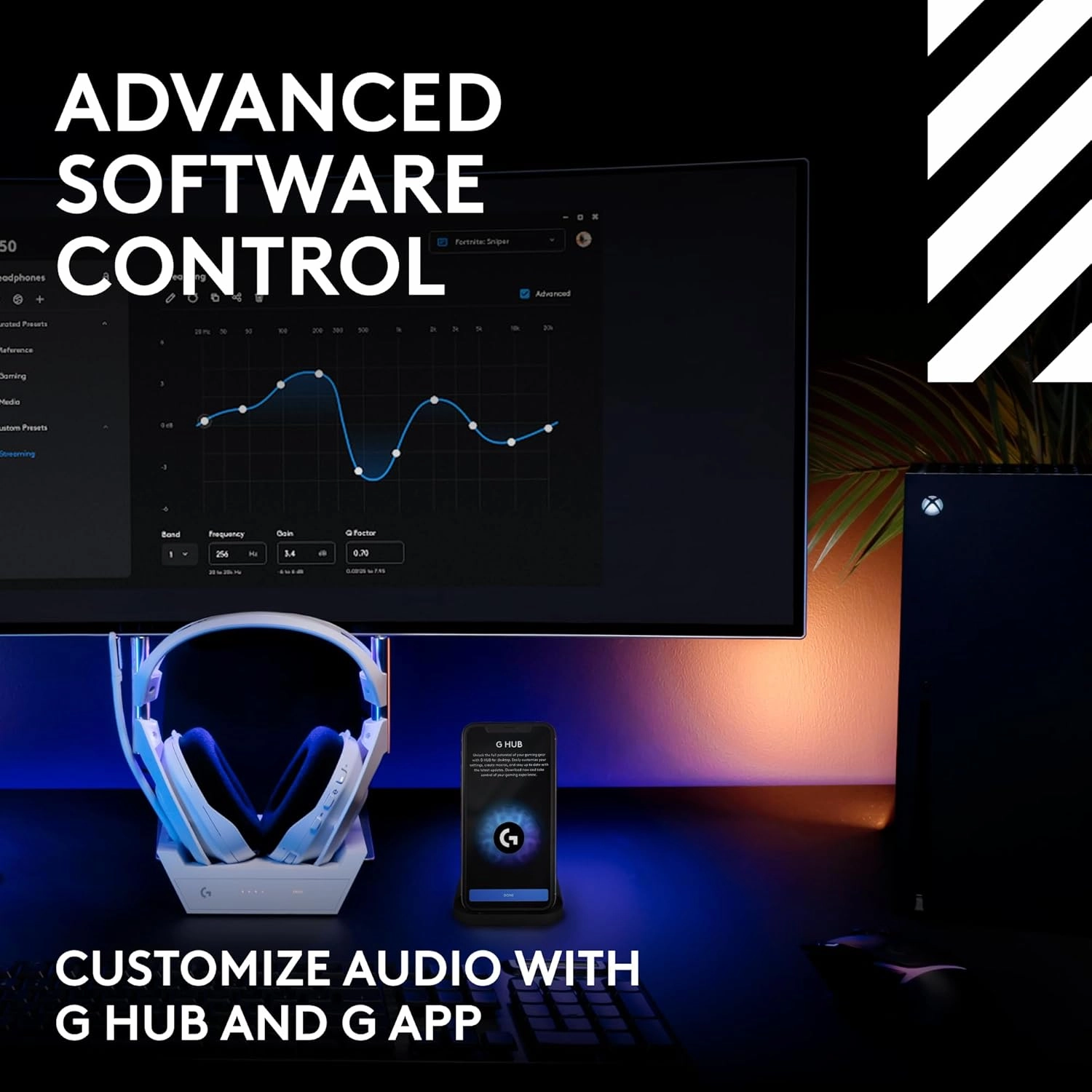 Logitech G Astro A50 Omni-Platform Wireless Gaming Headset   Base Station for PS5, Xbox, PC: PLAYSYNC Audio Switcher, <16 bit/48kHz (Console), <24 bit/48 kHz (PC), 24hr Battery, 2.4GHz & BT - White
