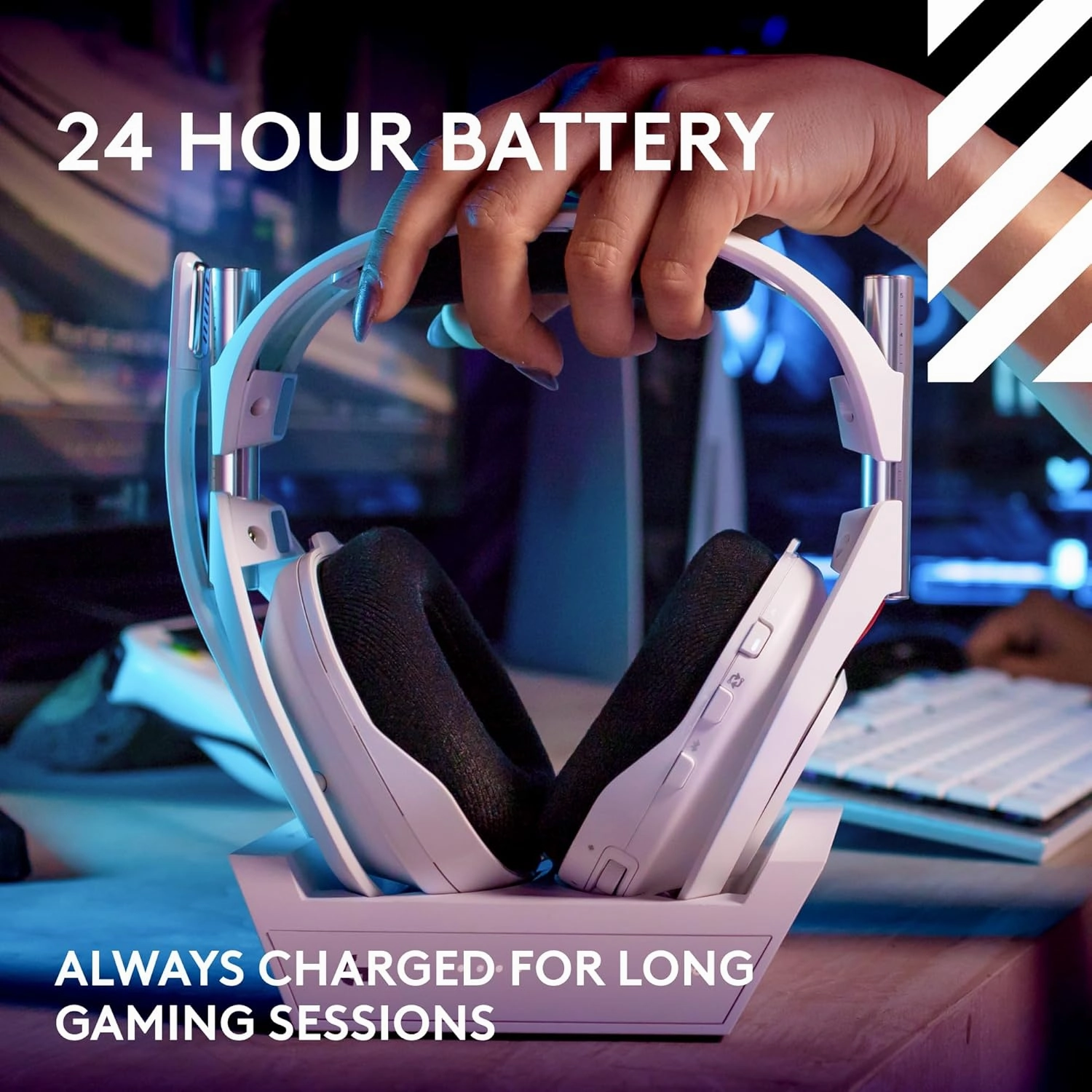 Logitech G Astro A50 Omni-Platform Wireless Gaming Headset   Base Station for PS5, Xbox, PC: PLAYSYNC Audio Switcher, <16 bit/48kHz (Console), <24 bit/48 kHz (PC), 24hr Battery, 2.4GHz & BT - White