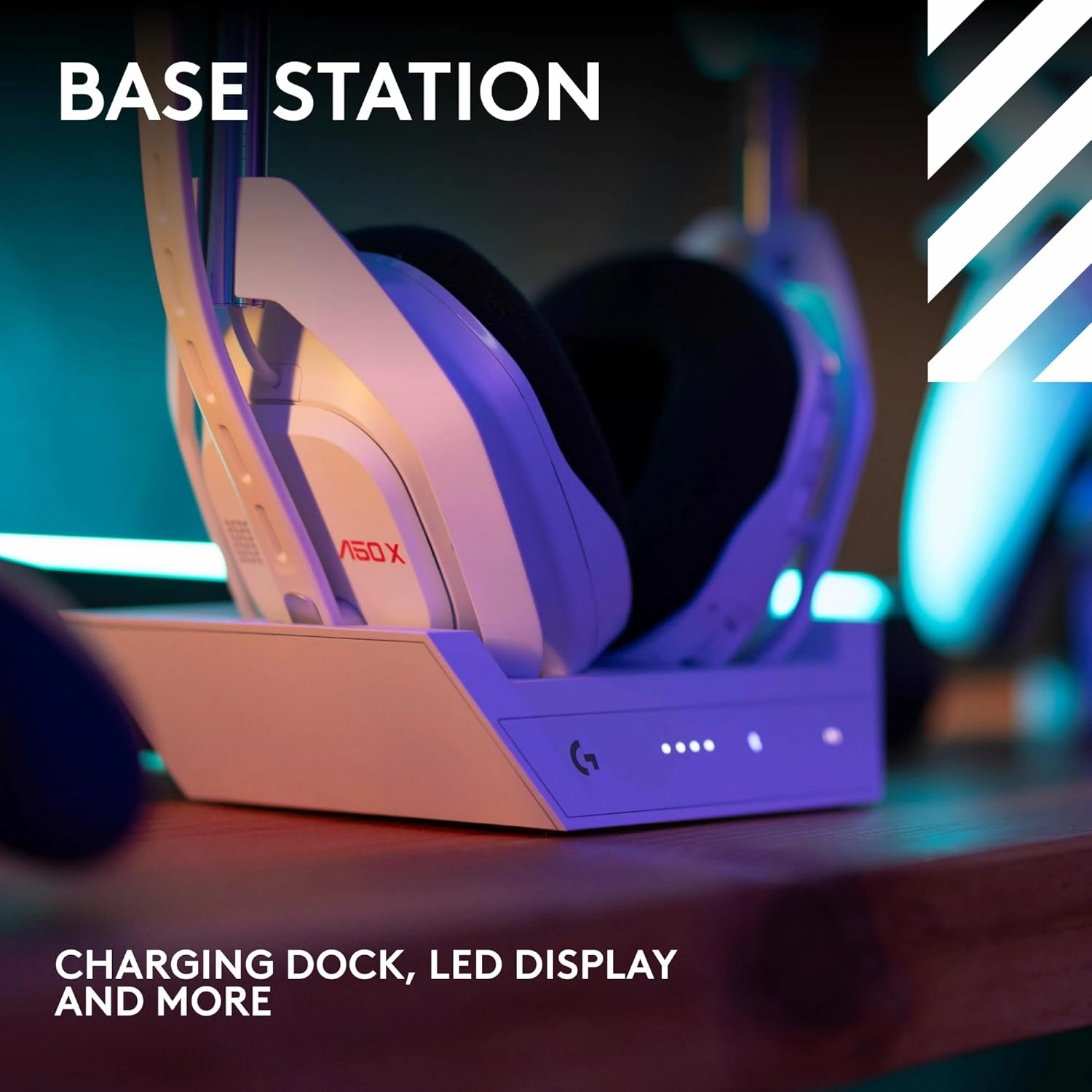 Logitech G Astro A50 X Omni-Platform Wireless Gaming Headset   Base Station for PS5, Xbox, PC: PLAYSYNC Video & Audio Switcher, HDMI 2.1 4K 120Hz VRR, <24 bit/48 kHz, 24hr Battery, 2.4GHz & BT - White