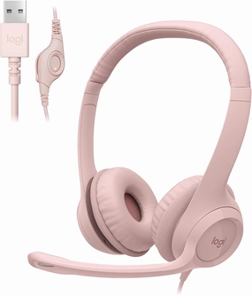 Logitech H390 Gaming Headphones, Wired Headphones with Mic, USB Headset with Microphone for PC, Noise Cancelling Microphone for Video Meetings, Music, Gaming - Rose over-ear headphones,closed back headphones,wireless studio cans,