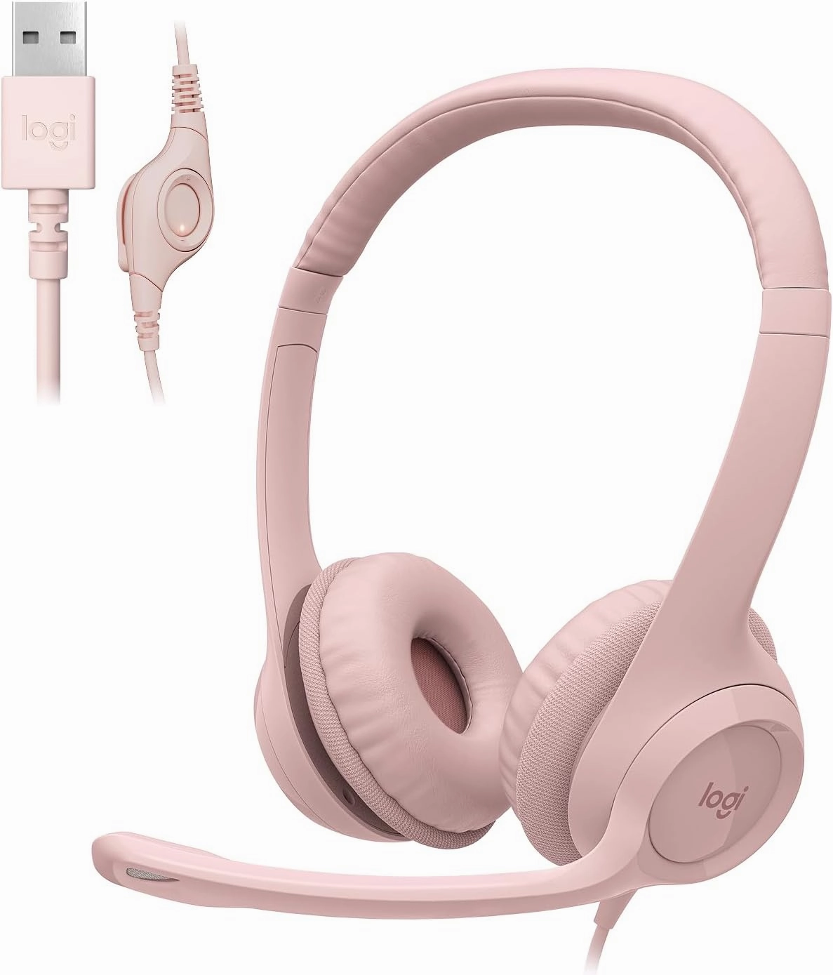 Logitech H390 Gaming Headphones, Wired Headphones with Mic, USB Headset with Microphone for PC, Noise Cancelling Microphone for Video Meetings, Music, Gaming - Rose over-ear headphones,closed back headphones,wireless studio cans,
