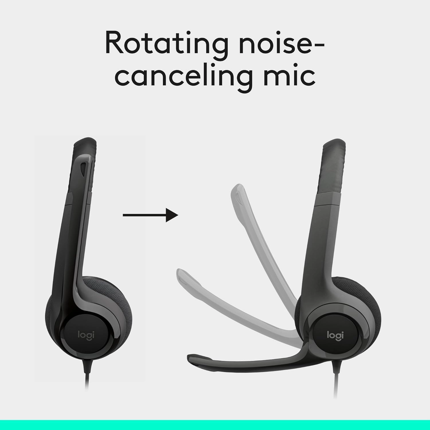 Logitech H390 Wired Headset for PC/Laptop, Stereo Headphones with Noise Cancelling Microphone, USB-A, In-Line Controls, Works with Chromebook - Black