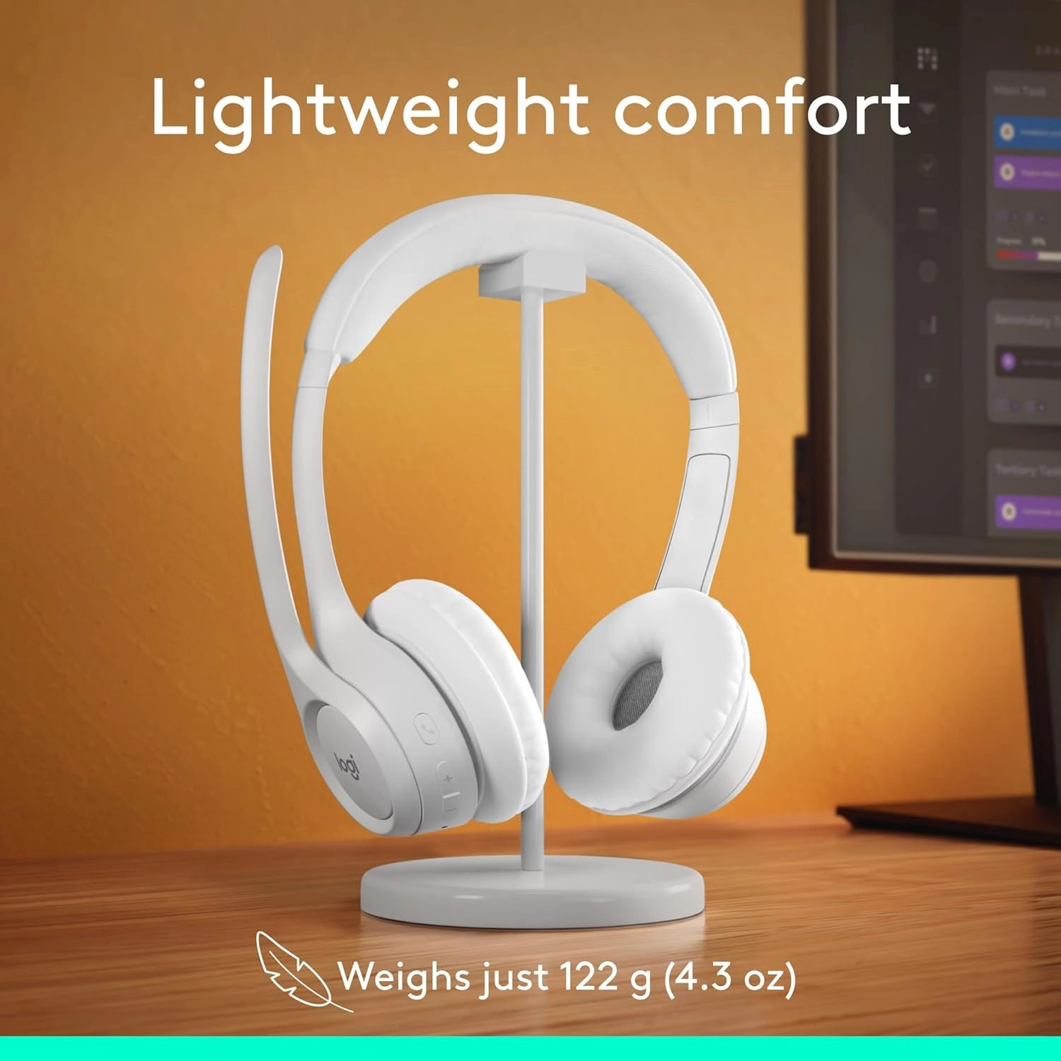Logitech Zone 300 Wireless Bluetooth Headset with Noise-Canceling Microphone, Compatible with Windows, Mac, Chrome, Linux, iOS, iPadOS, Android  Off-White