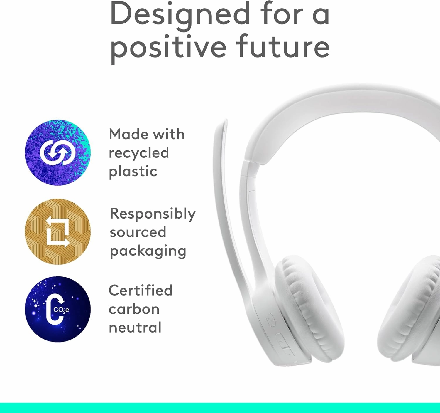 Logitech Zone 300 Wireless Bluetooth Headset with Noise-Canceling Microphone, Compatible with Windows, Mac, Chrome, Linux, iOS, iPadOS, Android  Off-White