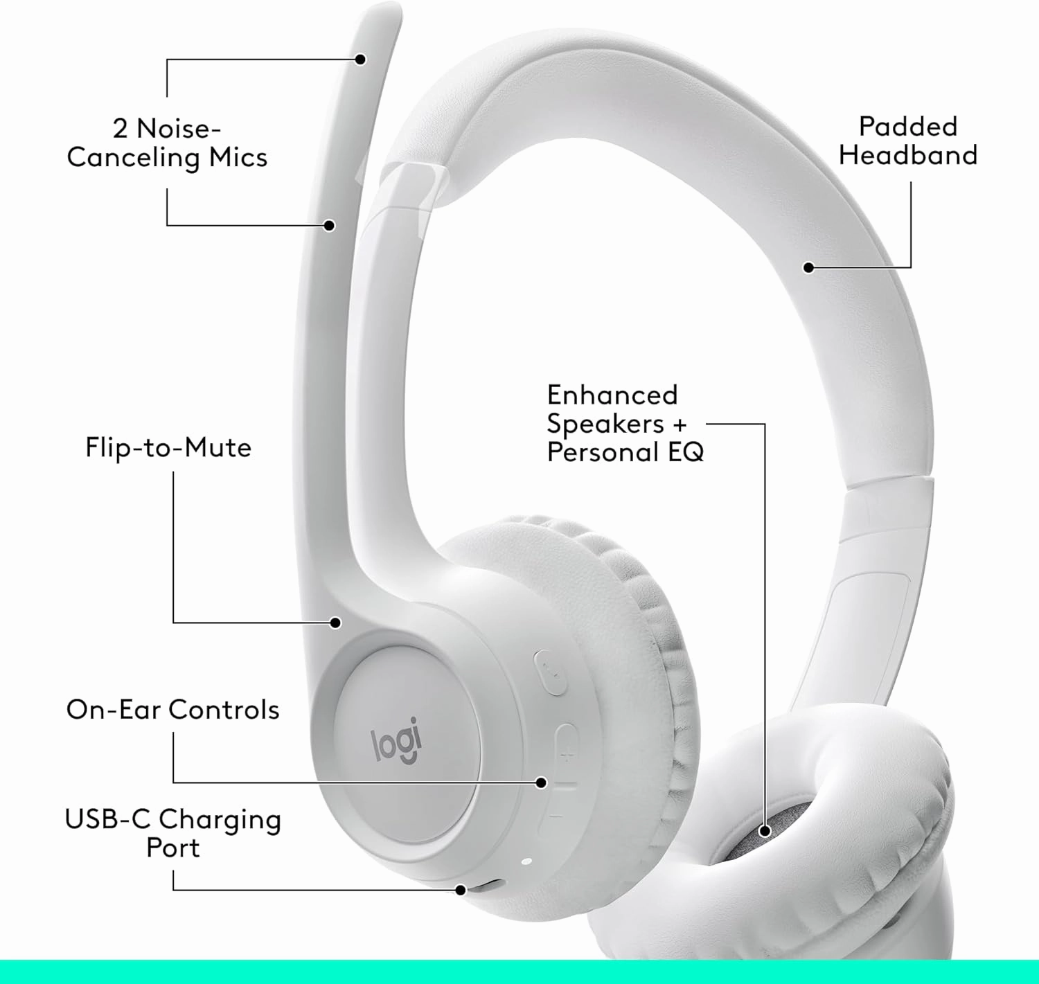 Logitech Zone 300 Wireless Bluetooth Headset with Noise-Canceling Microphone, Compatible with Windows, Mac, Chrome, Linux, iOS, iPadOS, Android  Off-White