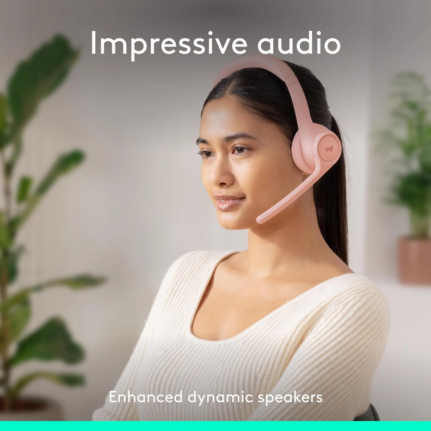 Logitech Zone 300 Wireless Bluetooth Headset with Noise-Canceling Microphone, Compatible with Windows, Mac, Chrome, Linux, iOS, iPadOS, Android  Rose