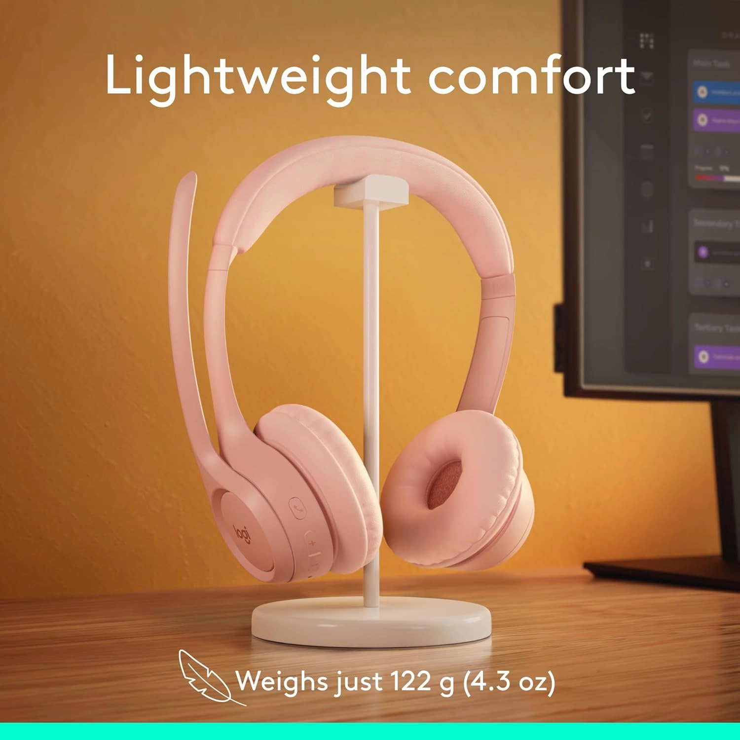 Logitech Zone 300 Wireless Bluetooth Headset with Noise-Canceling Microphone, Compatible with Windows, Mac, Chrome, Linux, iOS, iPadOS, Android  Rose