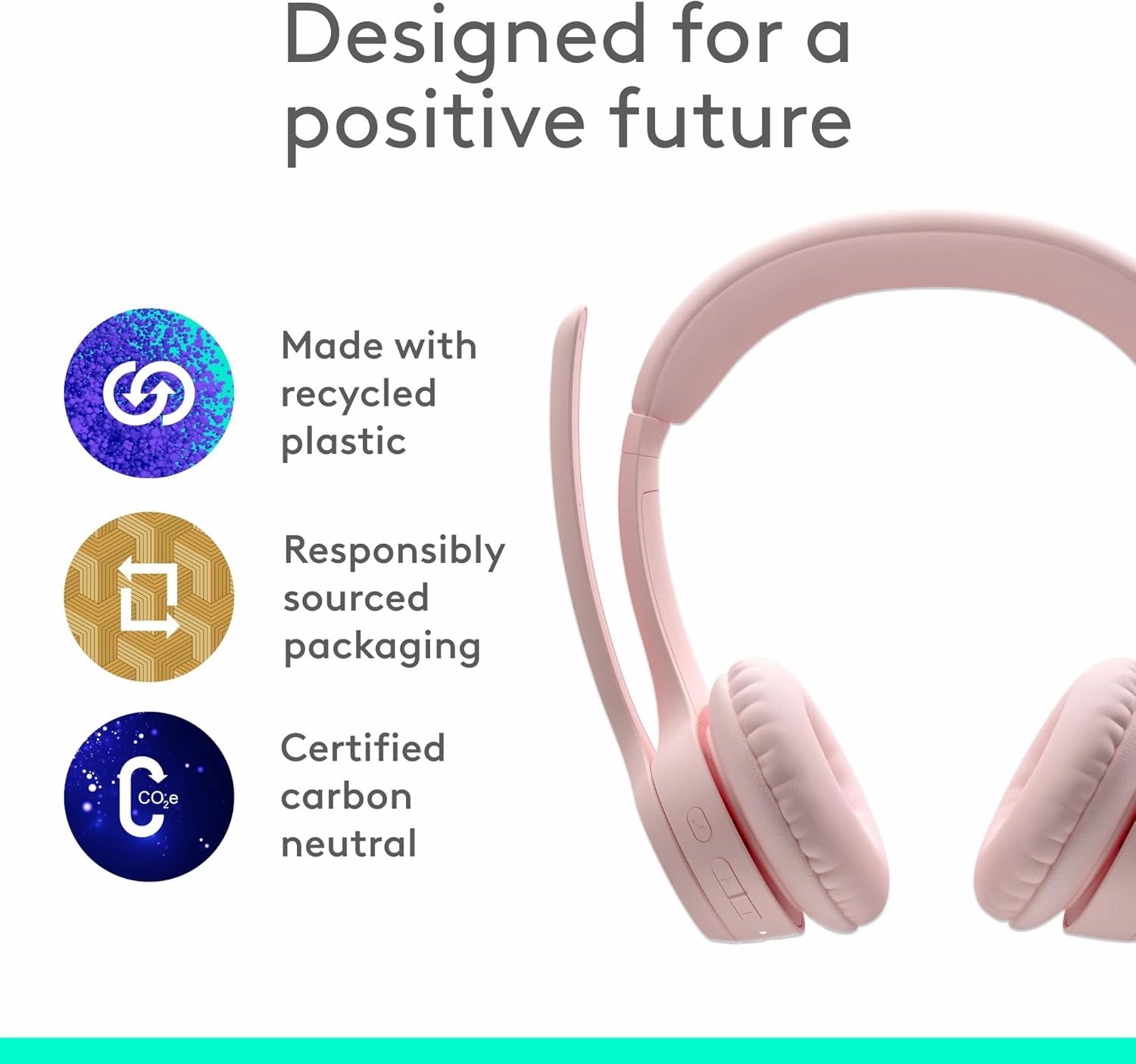 Logitech Zone 300 Wireless Bluetooth Headset with Noise-Canceling Microphone, Compatible with Windows, Mac, Chrome, Linux, iOS, iPadOS, Android  Rose