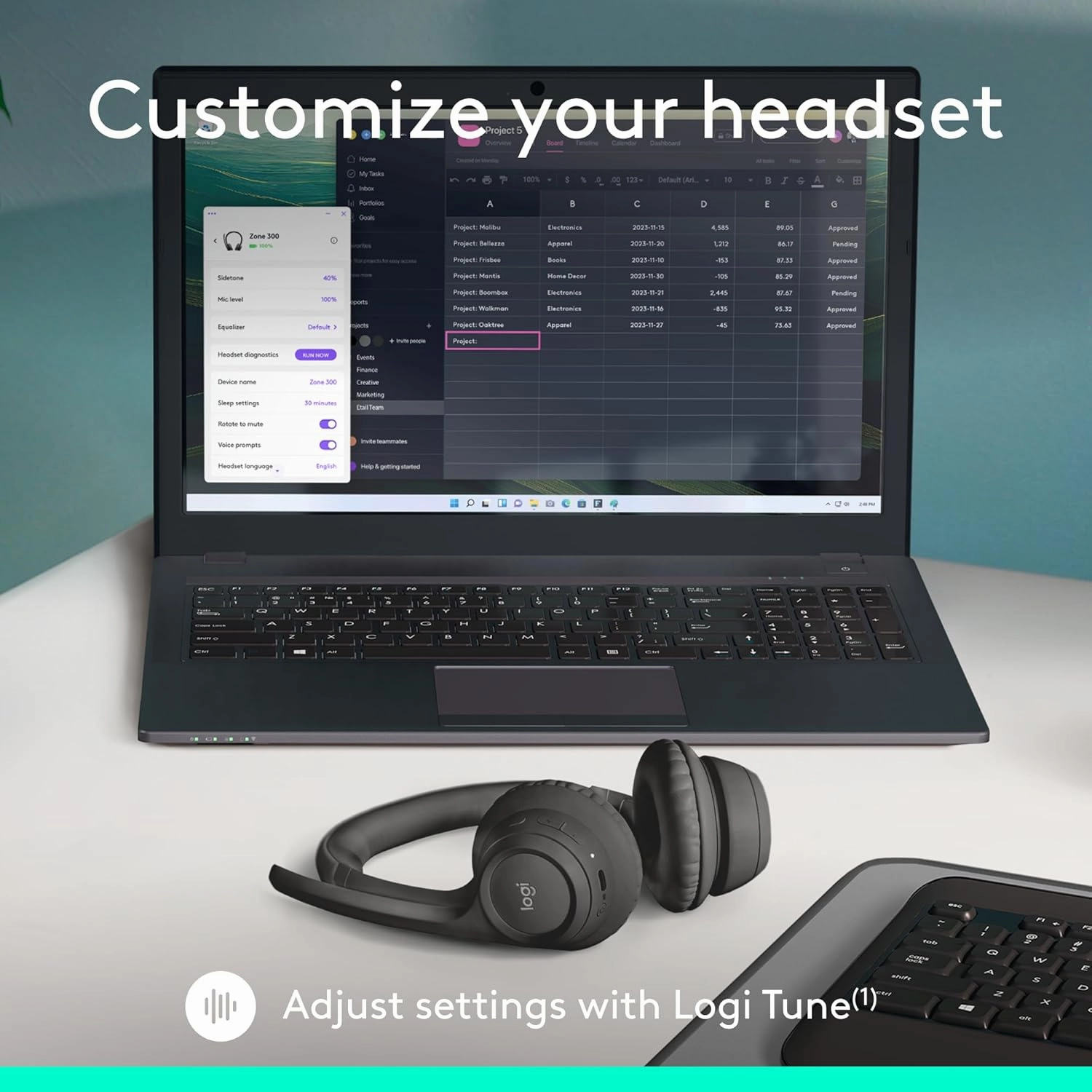Logitech Zone 301 Wireless Bluetooth Headset with Noise-Canceling Microphone, Compatible with Windows, Mac, Chrome, Linux, iOS, iPadOS, Android  Graphite