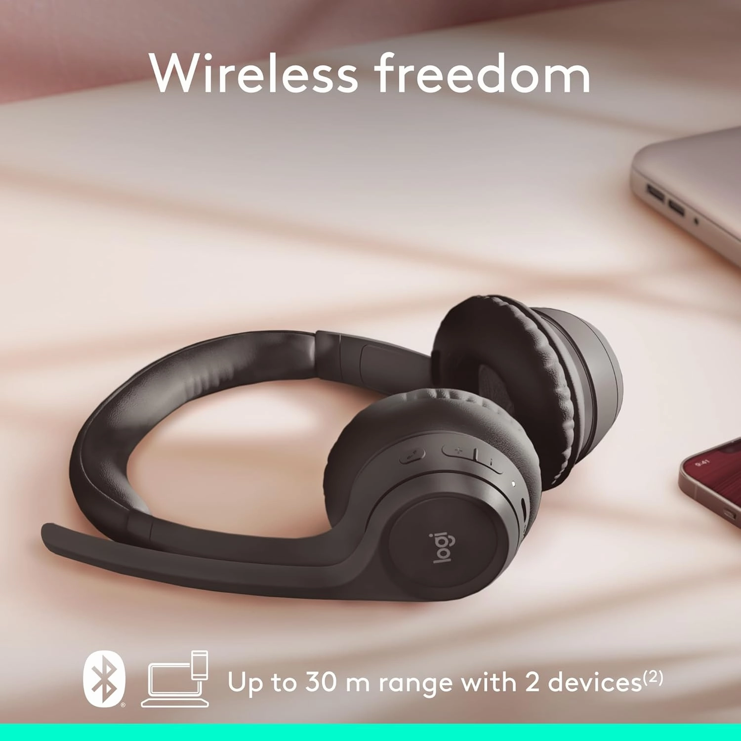 Logitech Zone 301 Wireless Bluetooth Headset with Noise-Canceling Microphone, Compatible with Windows, Mac, Chrome, Linux, iOS, iPadOS, Android  Graphite