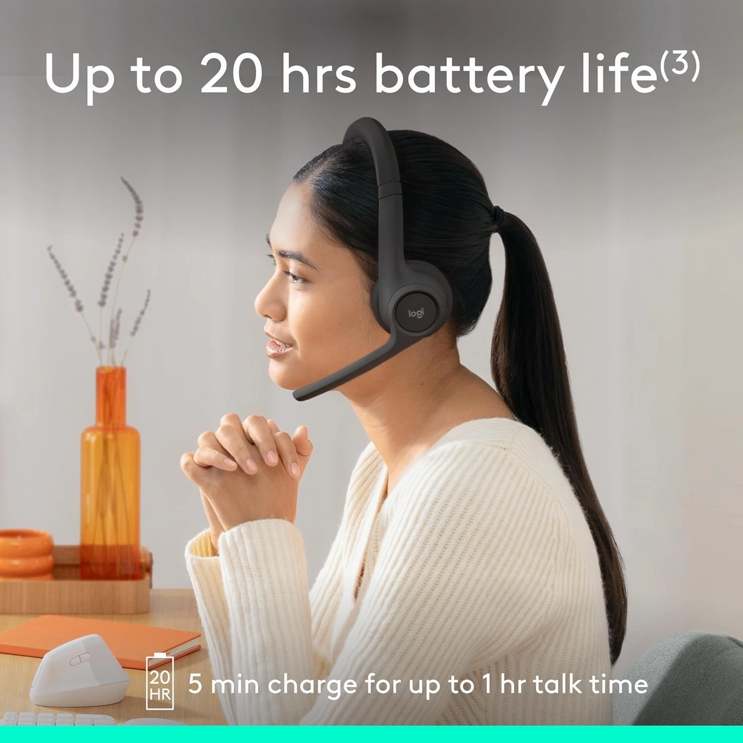 Logitech Zone 301 Wireless Bluetooth Headset with Noise-Canceling Microphone, Compatible with Windows, Mac, Chrome, Linux, iOS, iPadOS, Android  Graphite