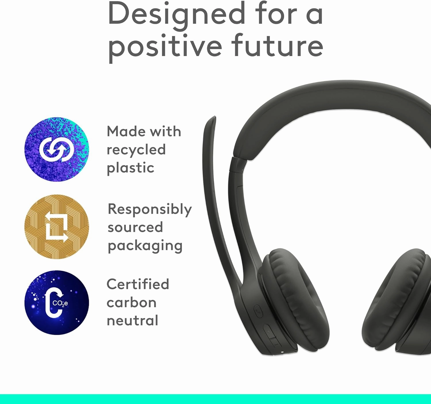 Logitech Zone 301 Wireless Bluetooth Headset with Noise-Canceling Microphone, Compatible with Windows, Mac, Chrome, Linux, iOS, iPadOS, Android  Graphite