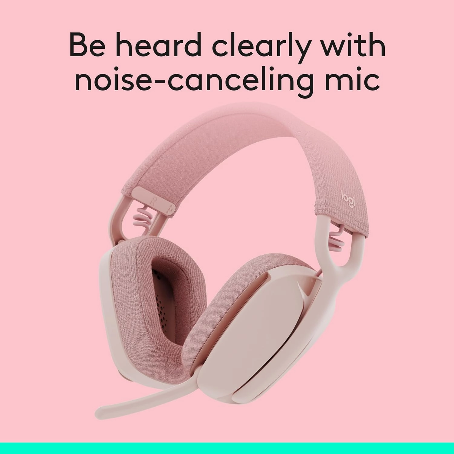 Logitech Zone Vibe 100 Lightweight Wireless Over Ear Headphones with Noise Canceling Microphone, Advanced Multipoint Bluetooth Headset, Works with Teams, Google Meet, Zoom, Mac/PC - Rose