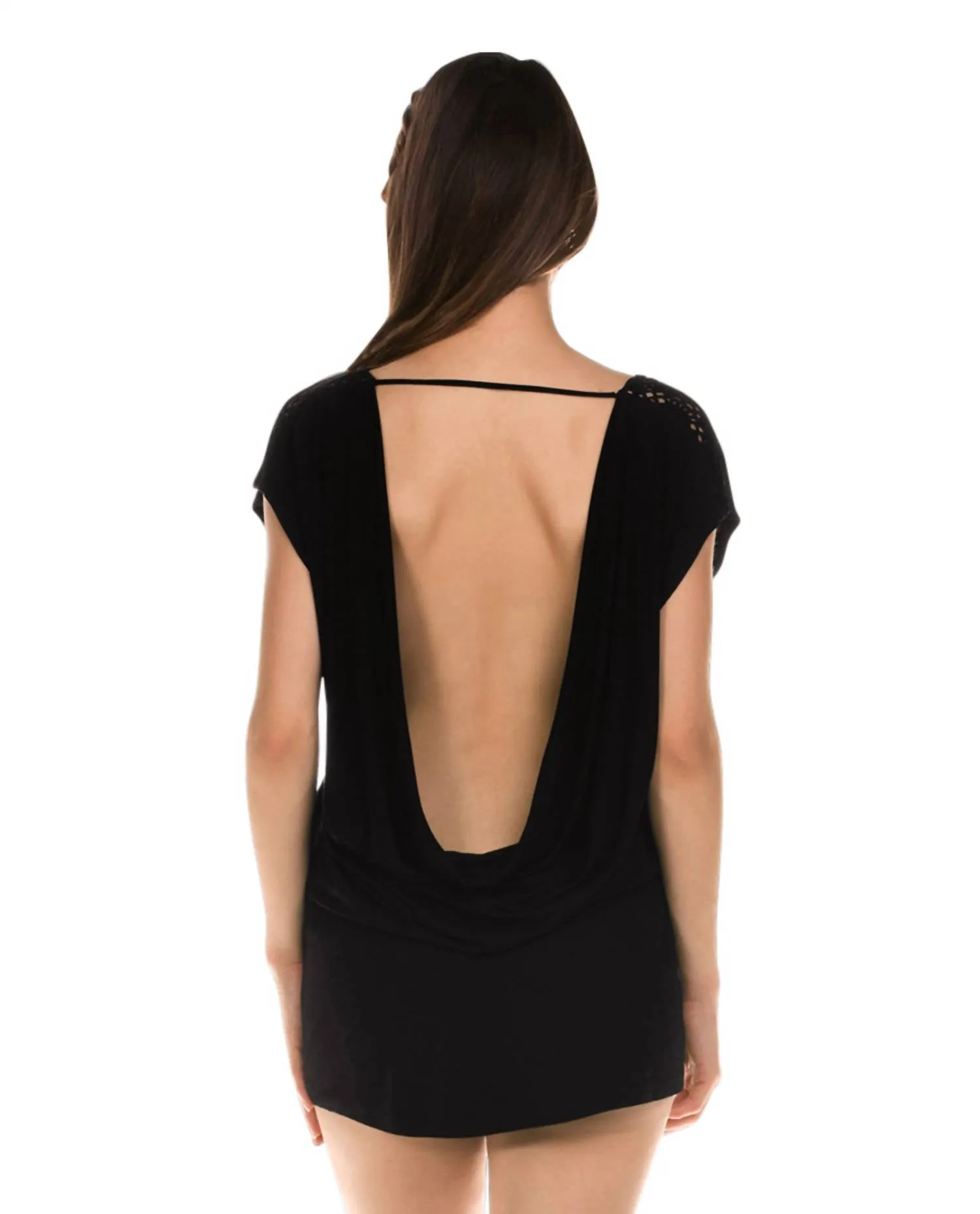 Lolita Cowl Back Crochet Tunic In Isa Black