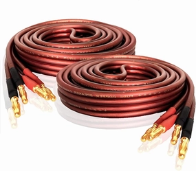 LONPOO 14 Gauge Speaker Wire, Oxygen Free Pure Copper Speaker Data Cables with 245 Strands Gold Plated Banana Plugs,6.6 Feet 2 Pack for Stereo and Home Theater, 2 Meters Pair speaker cable,audio wire,hi-fi speaker cord,