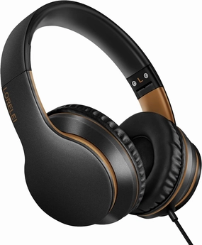LORELEI X6 Over-Ear Headphones with Microphone, Lightweight Foldable & Portable Stereo Bass Headphones with 1.45M No-Tangle, Wired Headphones for Smartphone Tablet MP3 / 4 (Black-Gold) audiophile headphones,high-end headphones,studio over-ear,