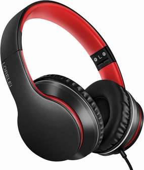 LORELEI X6 Over-Ear Headphones with Microphone, Lightweight Foldable & Portable Stereo Bass Headphones with 1.45M No-Tangle,Wired Headphones for Smartphone Tablet MP3 / 4 (Black-Red) audiophile headphones,high-end headphones,studio over-ear,