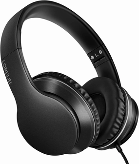 LORELEI X6 Over-Ear Headphones with Microphone, Lightweight Foldable & Portable Stereo Bass Headphones with 1.45M No-Tangle, Wired Headphones for Smartphone Tablet MP3 / 4 (Space Black) noise cancelling headphones,ANC headphones,travel headphones,