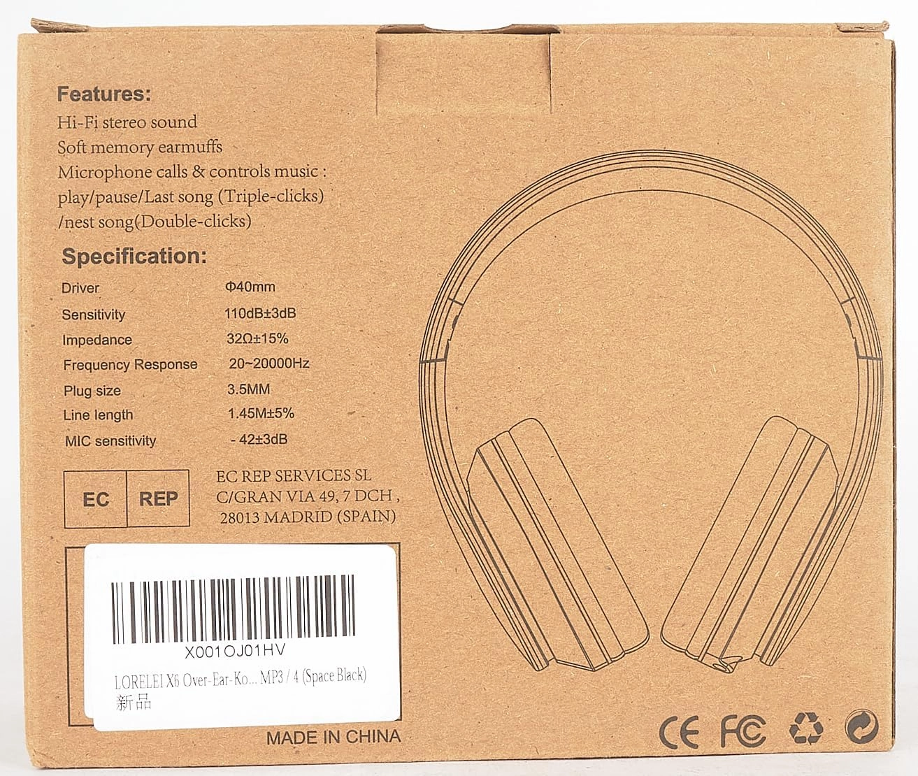 LORELEI X6 Over-Ear Headphones with Microphone, Lightweight Foldable & Portable Stereo Bass Headphones with 1.45M No-Tangle, Wired Headphones for Smartphone Tablet MP3 / 4 (Space Black)