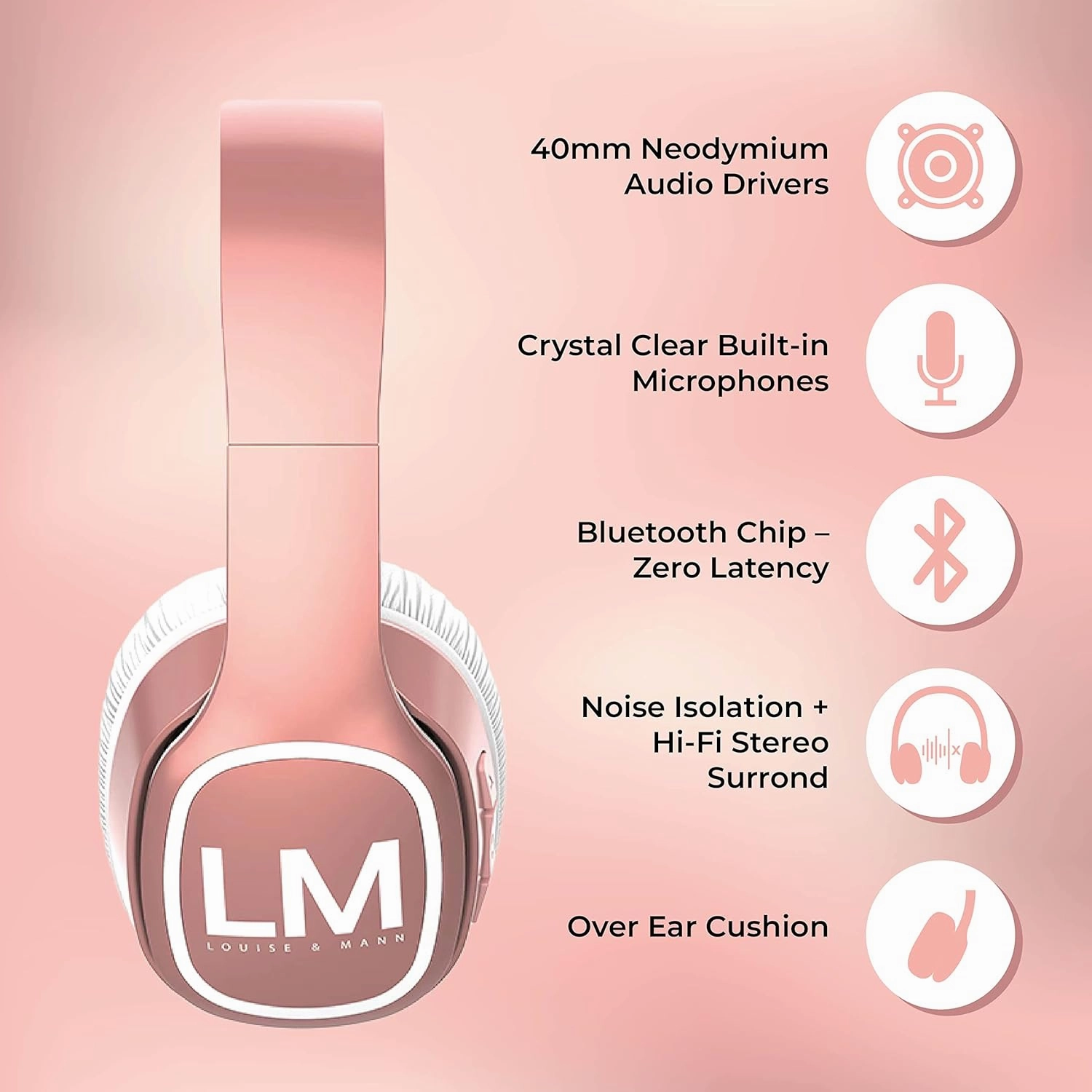 Louise&Mann Wireless Headphones Over Ear, Bluetooth Headphones 5.3, Foldable Lightweight with Soft Memory Foam Earmuffs, Built-in Mic with Wired Mode and Carry Case for Travel,Office,PC