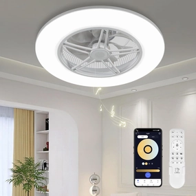 Low Profile Ceiling Fan with Light, Enclosed Bladeless Ceiling Fan, Bluetooth Speaker, 6 Speeds Reversible, Stepless Dimming, Smart Flush Mount Ceiling Light for Bedroom, Kids Room and Living Room 22" soundbar,TV speaker bar,home theater soundbar,