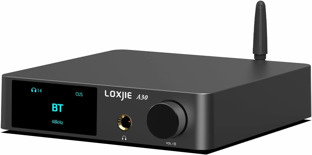 LOXJIE A30 Desktop Stereo HiFi Audio Power Amplifier & Headphone Amplifier, Infineon's MA12070 Chip Class D Amp, ES9023 DAC Chip, USB/Optical/Coaxial/RCA/Bluetooth 5.0 Input (with Remote Control) headphone amplifier,portable amp,desktop headphone amp,