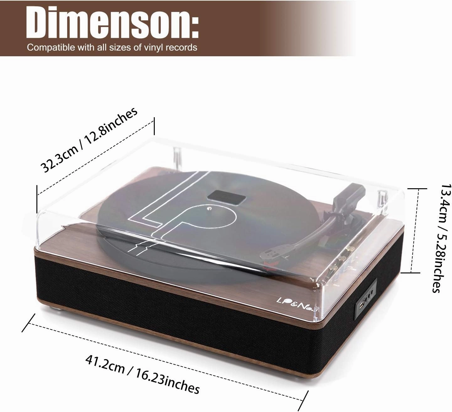 LP&No.1 Record Player with Stereo Speakers, 3-Speed Belt-Drive Turntable for Vinyl Records with Wireless Playback and Auto-Stop,Walnut Wood
