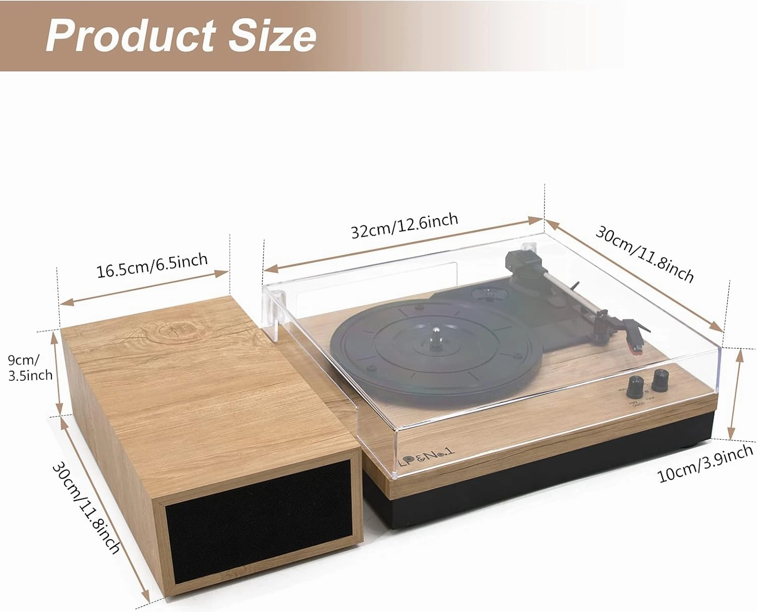 LP&No.1 Vinyl Record Player with Stereo Bookshelf Speakers, 3-Speed Belt-Drive Turntable for Vinyl Albums with Wireless Music Playback, Built-in Pre-Amplifier & Auto Stop | Beige Wood
