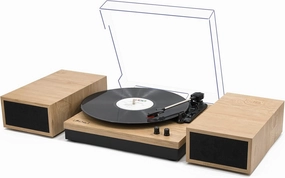 LP&No.1 Vinyl Record Player with Stereo Bookshelf Speakers, 3-Speed Belt-Drive Turntable for Vinyl Albums with Wireless Music Playback, Built-in Pre-Amplifier & Auto Stop | Beige Wood direct-drive turntable,DJ turntable,hi-torque vinyl deck,