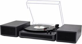 LP&No.1 Vinyl Record Player with Stereo Bookshelf Speakers, Vintage Wood Finish, 3-Speed Belt-Drive Turntable with Wireless Input Playback Mode, RCA Output, Auto Stop | Black Gray balanced output player,audiophile player,hi-res digital player,