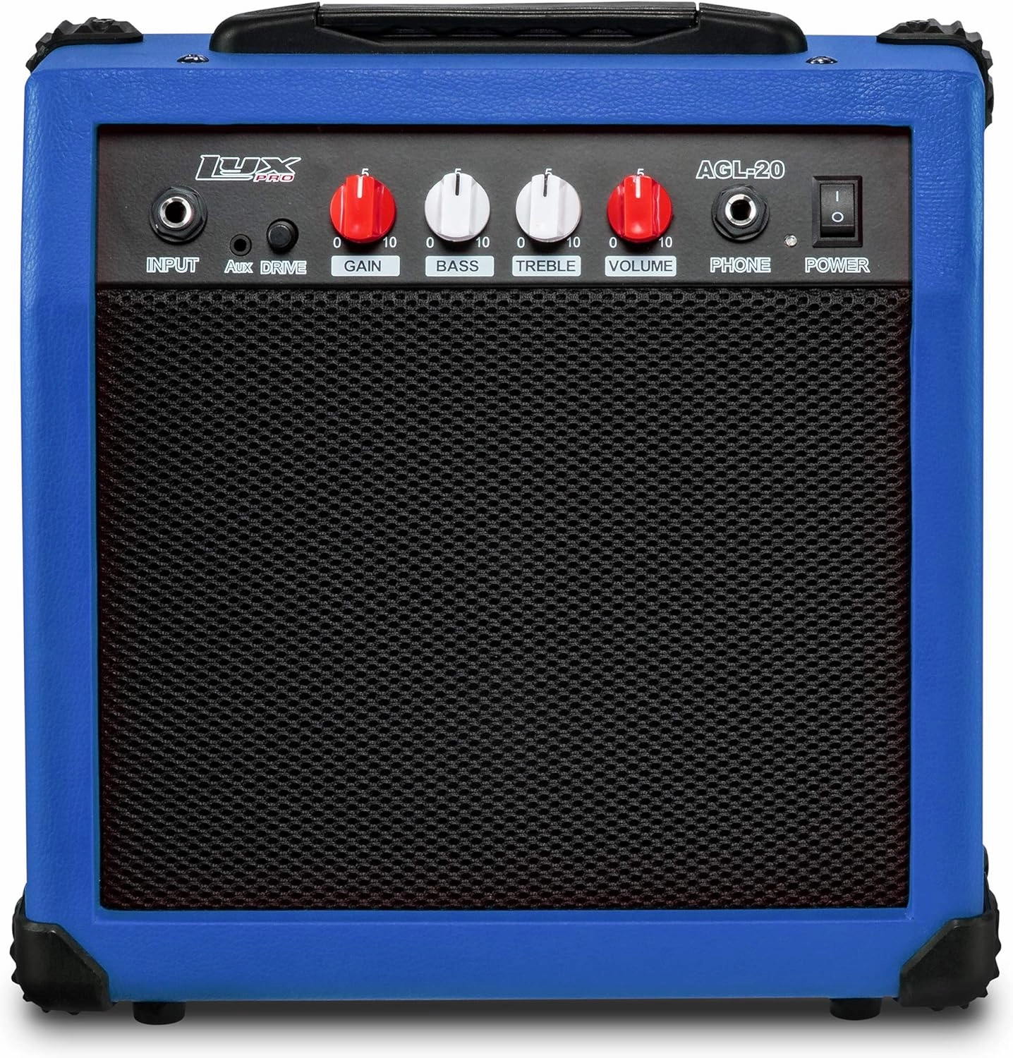 LyxPro Electric Guitar Amp 20 Watt Amplifier Built in Speaker Headphone Jack and Aux Input Includes Gain Bass Treble Volume and Grind - Blue integrated amplifier,stereo receiver,hi-fi amp combo,