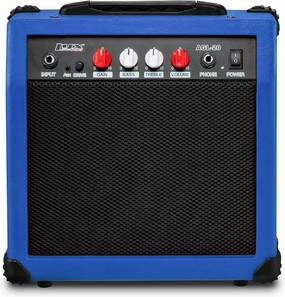 LyxPro Electric Guitar Amp 20 Watt Amplifier Built in Speaker Headphone Jack and Aux Input Includes Gain Bass Treble Volume and Grind - Blue integrated amplifier,stereo receiver,hi-fi amp combo,