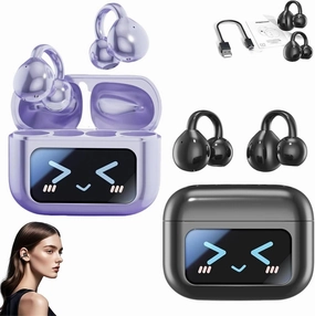 M100 Clip On Ear Headphones, Smart Touchscreen Bluetooth Earbuds, Open Ear Earbuds Wireless Bluetooth 5.4, C-Shaped Bridge Audfonos Inalmbricos (Black Purple) wireless audio bridge,Bluetooth transmitter,WiFi audio link,