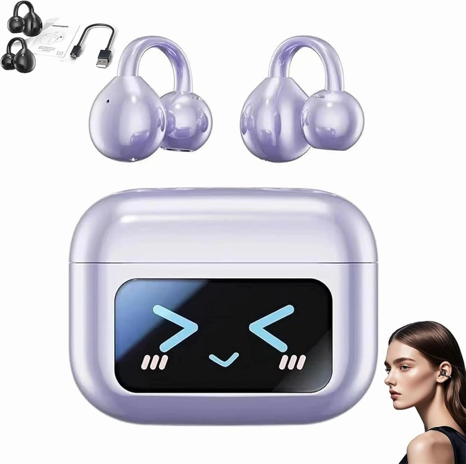 M100 Clip On Ear Headphones, Smart Touchscreen Bluetooth Earbuds, Open Ear Earbuds Wireless Bluetooth 5.4, C-Shaped Bridge Audfonos Inalmbricos (Purple) wireless audio bridge,Bluetooth transmitter,WiFi audio link,