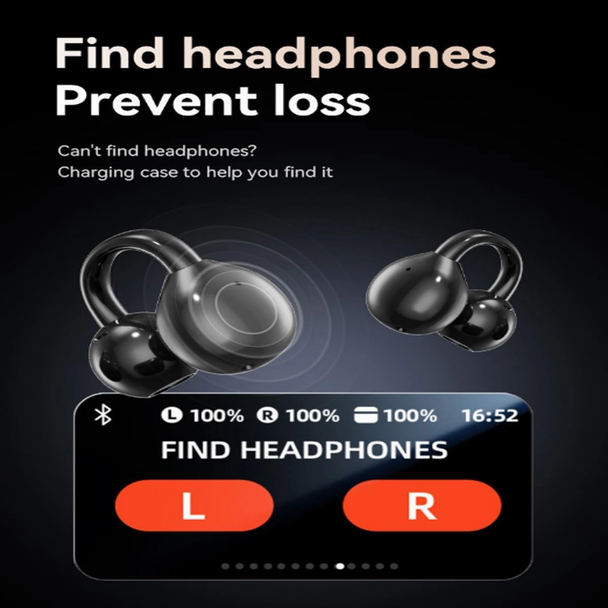M100 Clip On Ear Headphones with Audio-Visual Future Touch Screen, 13 Functions Audio Wireless Clip on Earbuds with C-Shaped Bridge, Slim Hook (2PCS-Purple)
