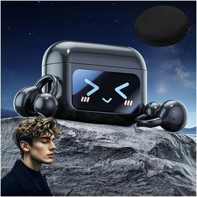 M100 Clip On Ear Headphones with Visual Audio, Smart Touchscreen Bluetooth Ear Buds,Open Ear Earbuds Wireless Bluetooth with LCD Full Color Touch Screen,C-Shaped Bridge Audfonos Inalmbricos wireless audio bridge,Bluetooth transmitter,WiFi audio link,