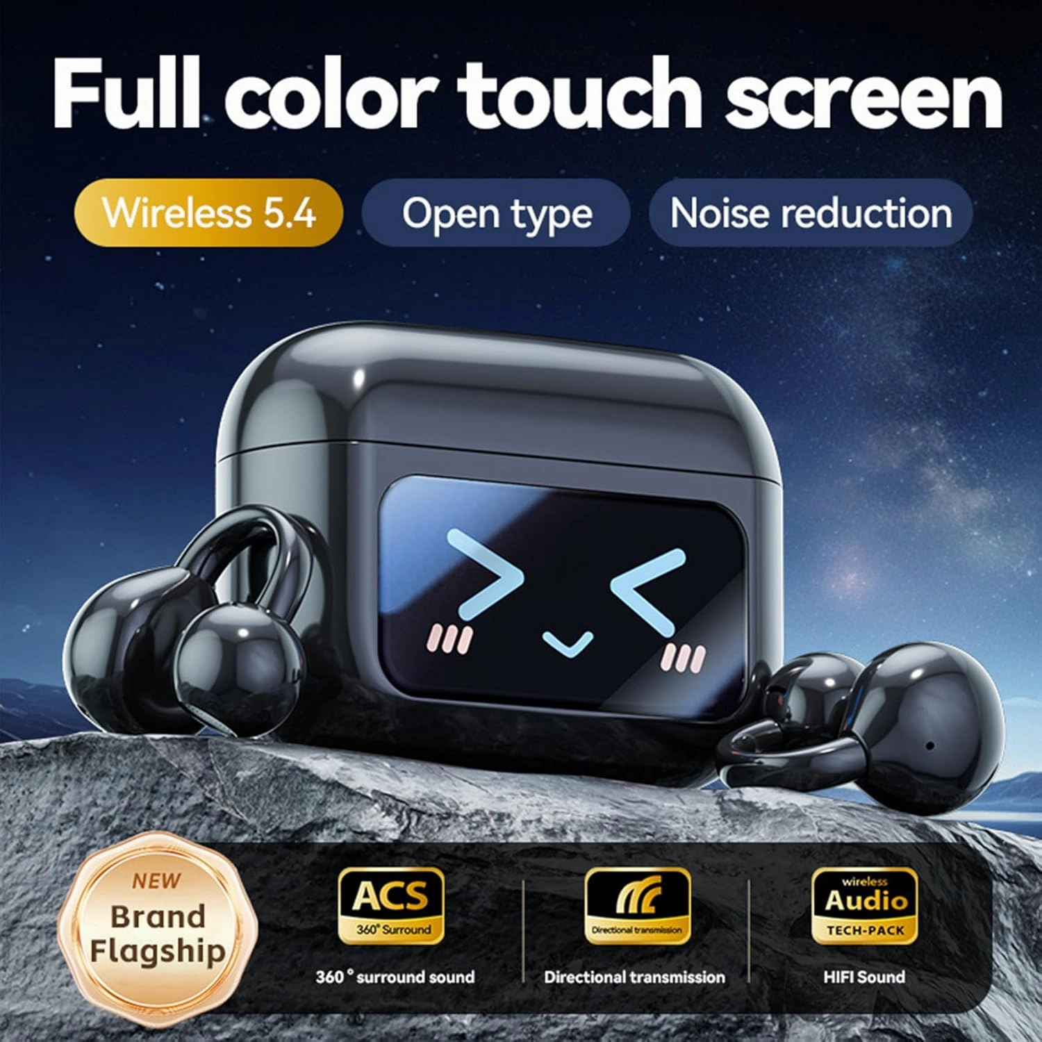 M100 Clip On Ear Headphones with Visual Audio, Smart Touchscreen Bluetooth Ear Buds,Open Ear Earbuds Wireless Bluetooth with LCD Full Color Touch Screen,C-Shaped Bridge Audfonos Inalmbricos