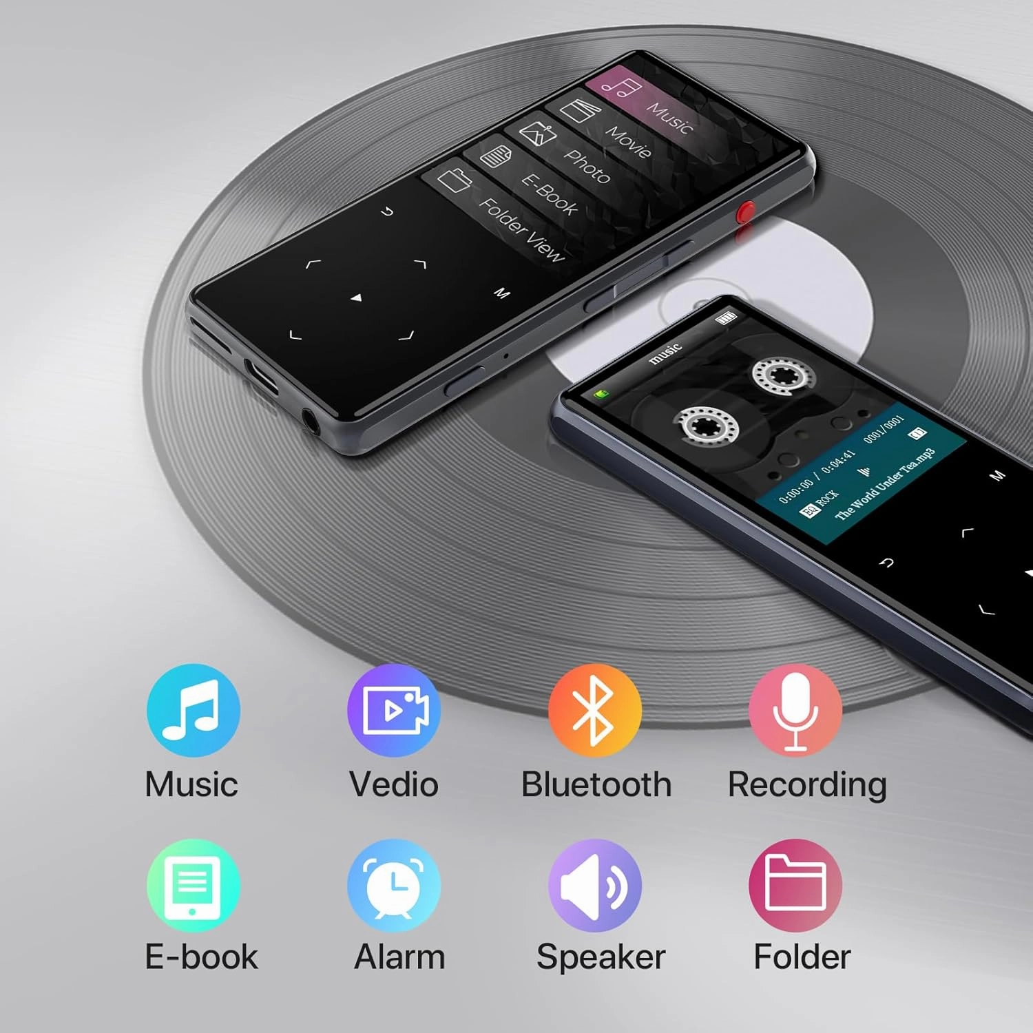 M7 64GB MP3 Player with Bluetooth 5.0: 2.4" Screen Portable Music Player with Speaker-Lossless Music Digital Player with Earphones,Voice Recorder,E-Book,Touch Buttons,Ideal for Sport Black