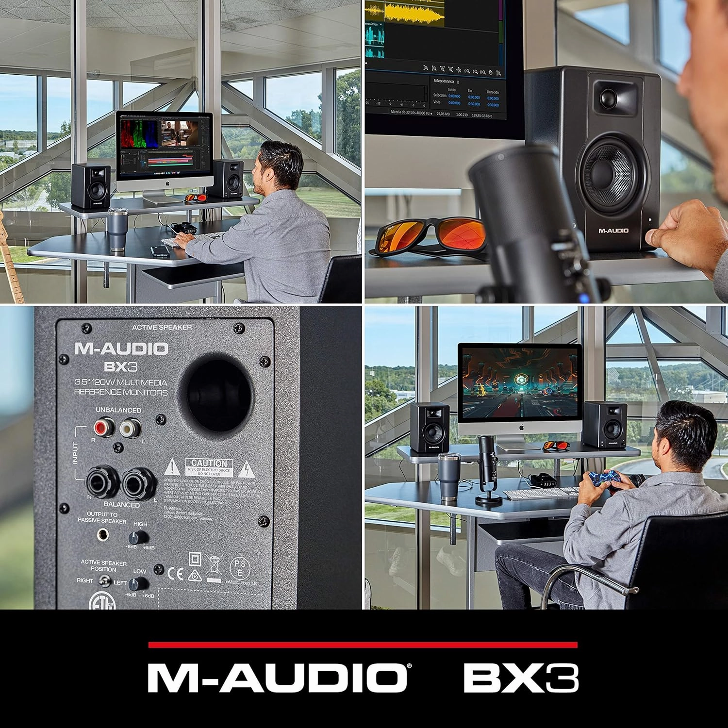 M-Audio BX3 3.5" Studio Monitors, HD PC Speakers for Recording and Multimedia with Music Production Software, 120W, Pair, Black