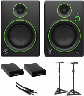 Mackie CR5BT Powered 5 Studio Monitors Black Bundle with On-Stage SMS6000-P Studio Monitor Stand, Auray IP-S Isolation Pad for Studio Monitor (2-Pack), Hosa Stereo 1/4" Male Phone TRS Cable 10 studio monitors,nearfield speakers,mixing reference monito