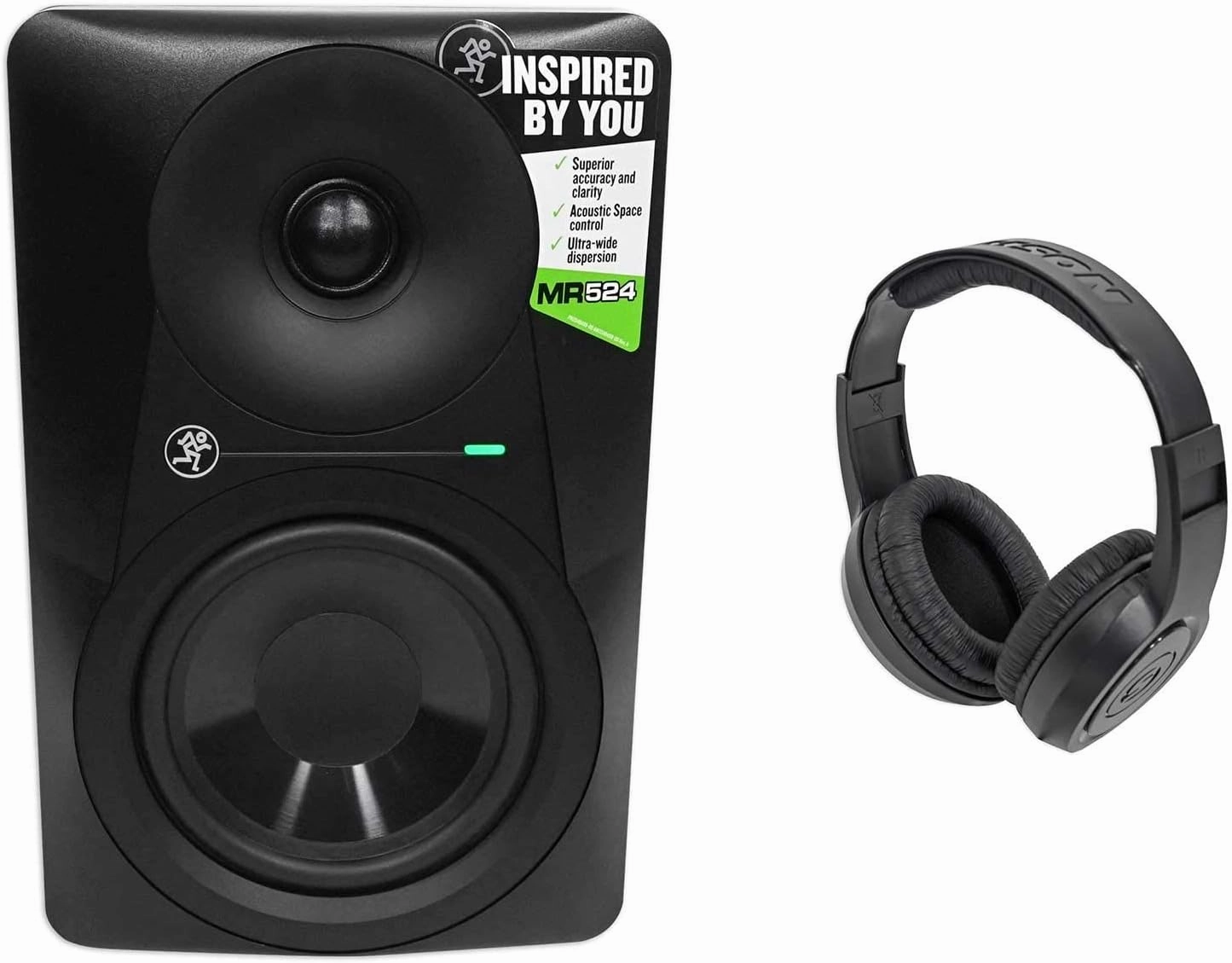 Mackie MR524 5 50 Watt Powered Active Studio Monitor Class A/B Bi-Amped Speaker Bundle with Samson SR350 Over Ear Closed Back Studio Reference Monitoring Stereo Headphones reference headphones,neutral sound headphones,monitor headphones,