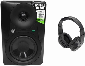 Mackie MR524 5 50 Watt Powered Active Studio Monitor Class A/B Bi-Amped Speaker Bundle with Samson SR350 Over Ear Closed Back Studio Reference Monitoring Stereo Headphones reference headphones,neutral sound headphones,monitor headphones,