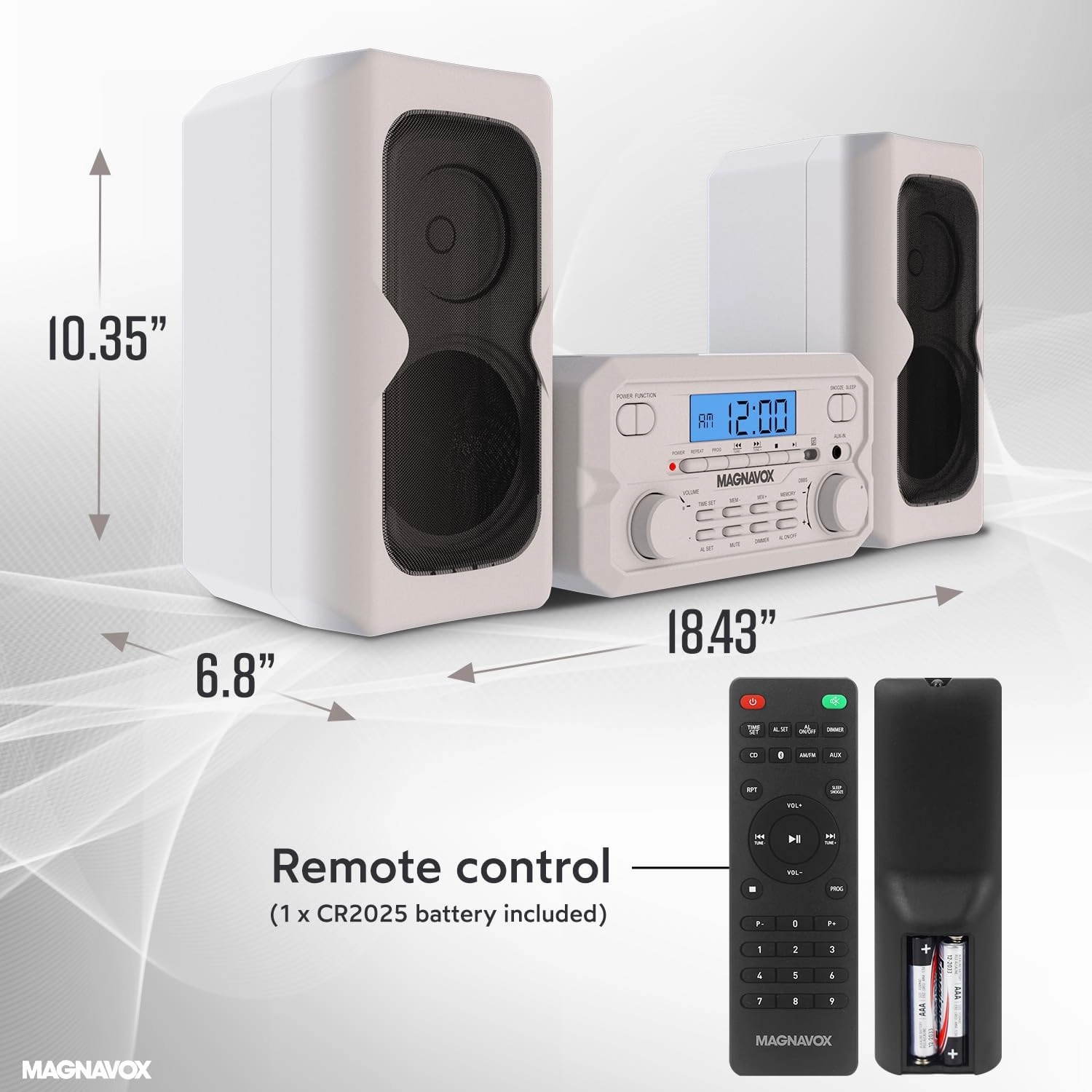 Magnavox MM435M-WH 3-Piece Compact CD Shelf System with Digital FM Stereo Radio, Bluetooth Wireless Technology, and Remote Control in White | LCD Display | AUX Port Compatible | 2022 Version |