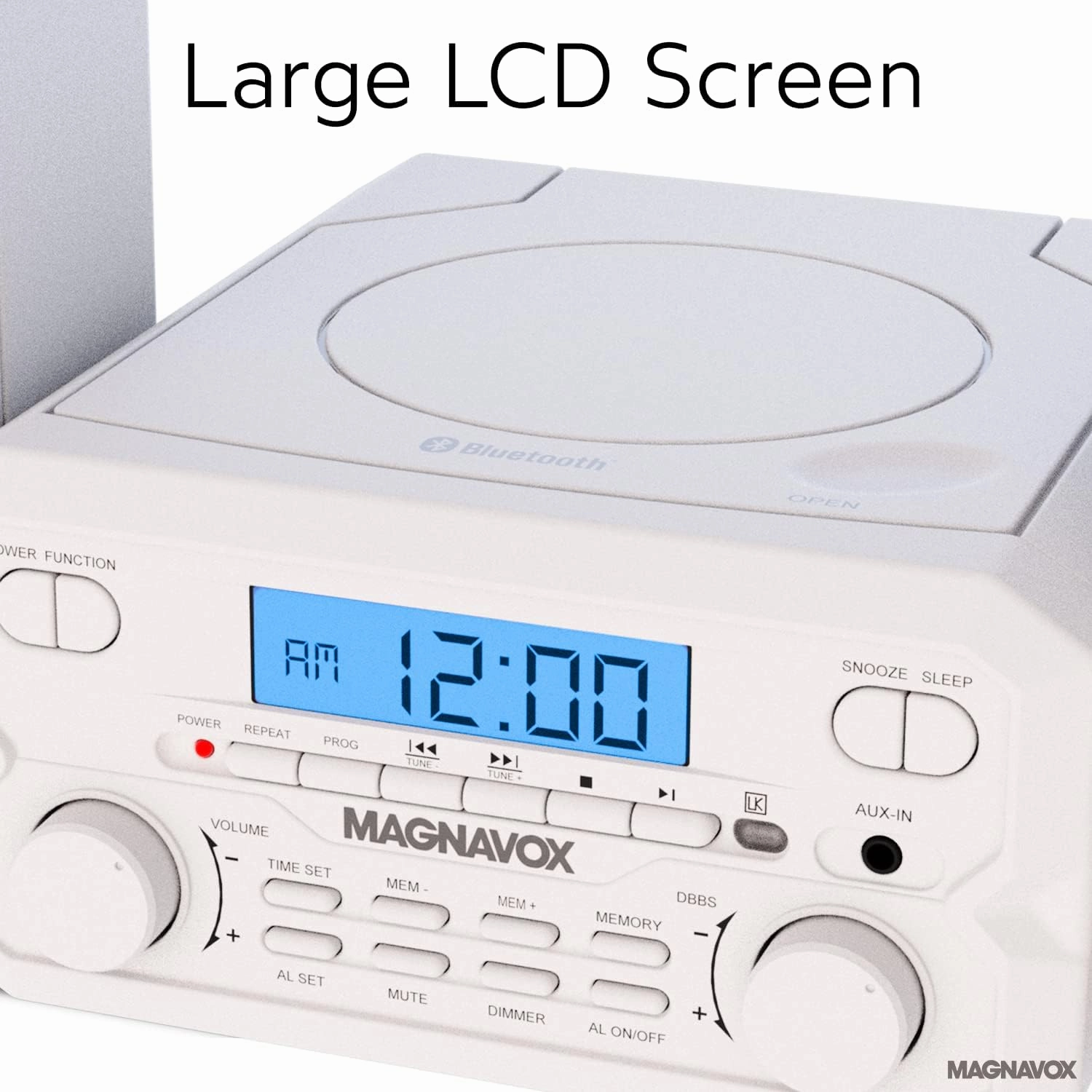 Magnavox MM435M-WH 3-Piece Compact CD Shelf System with Digital FM Stereo Radio, Bluetooth Wireless Technology, and Remote Control in White | LCD Display | AUX Port Compatible | 2022 Version |