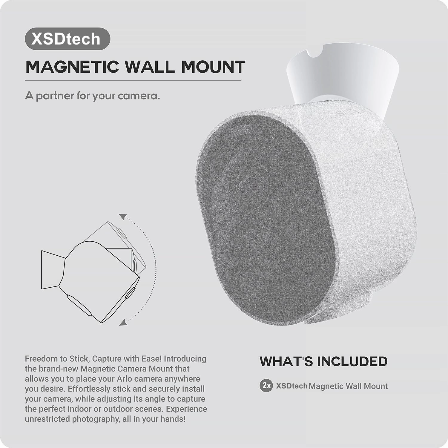 Magnetic Wall Mounts Compatible with Arlo Pro 5S 2K, Pro 4, Pro 3, Ultra 2, and Ultra Cameras (2 Pack)