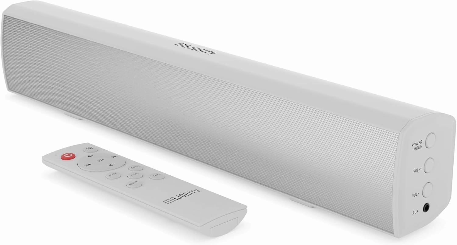 Majority 15 Inch White Soundbar for TV, Bluetooth Sound Bar 50 Watts, Home Audio Speaker, Small PC Soundbar Speaker | AUX, RCA, Optical, USB | Gaming, Music, Movies | Bowfell soundbar,TV speaker bar,home theater soundbar,
