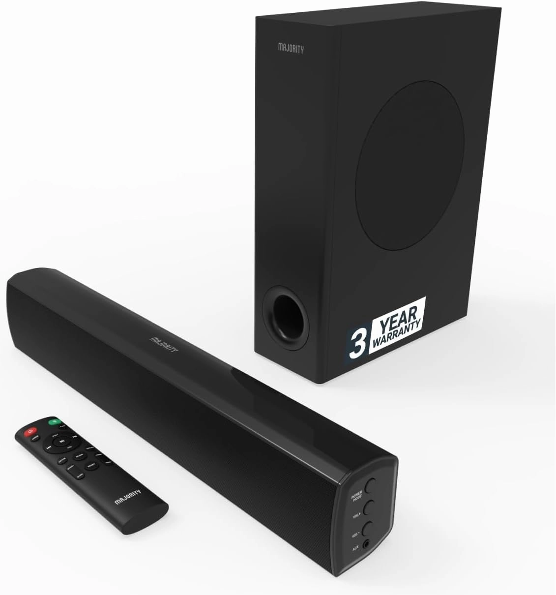 Majority Bluetooth Soundbar with Subwoofer | 100 Watts Sound bar for TV | 2.1 Stereo TV Sound Bar with Optical, RCA, USB, and AUX Playback | TV Speaker Bowfell Plus Sound Bar with Subwoofer soundbar,TV speaker bar,home theater soundbar,