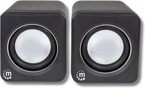 MANHATTAN USB Powered Stereo Speaker System - Small Size - with Volume Control & 3.5 mm Audio Plug to Connect to Laptop, Notebook, Desktop, Computer - 3 Yr Mfg Warranty - Black Silver, 166898 bookshelf speakers,compact stereo speakers,hi-fi shelf speak