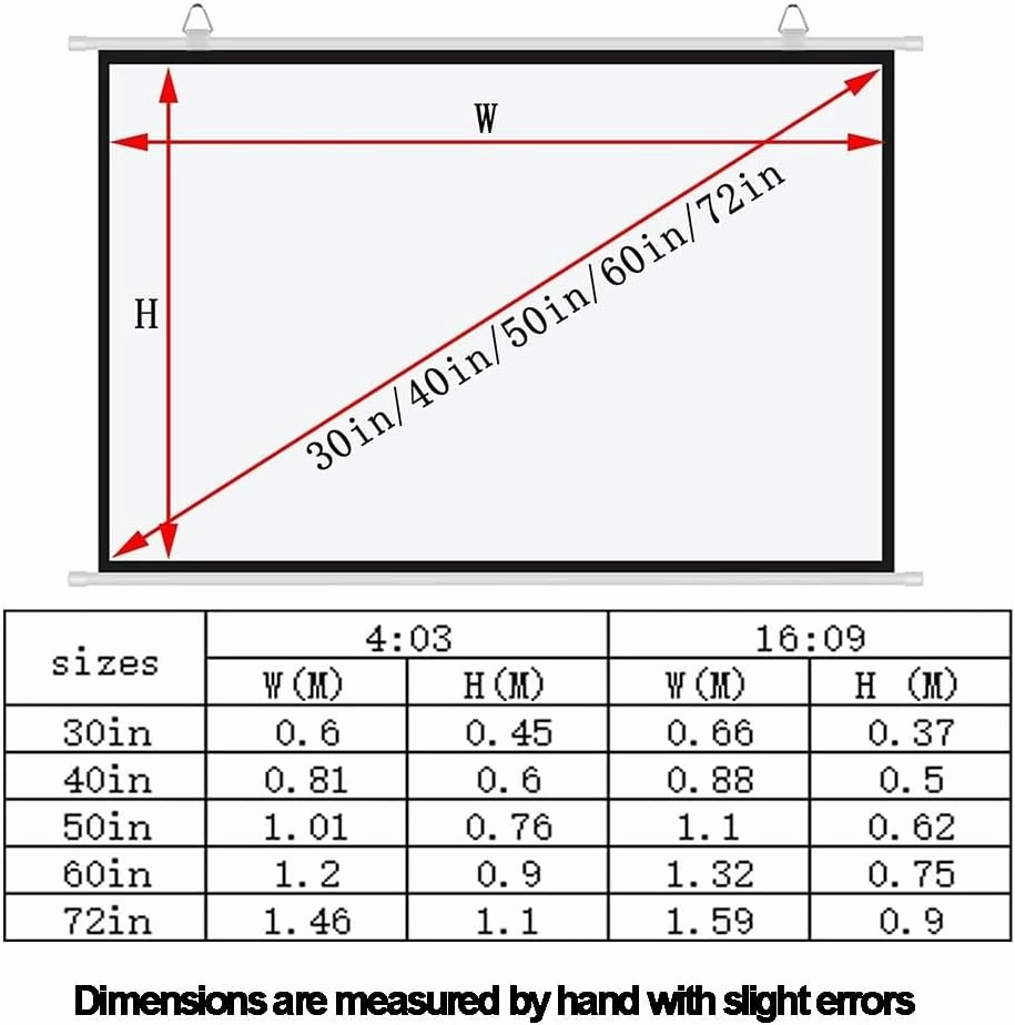 Manual Pull Down Projector Screen 50inch 60inch Wall Mounted Ceiling Projection Screen Roll Up Movie Screen for Home Theater/Cinema(40inch(4:3))