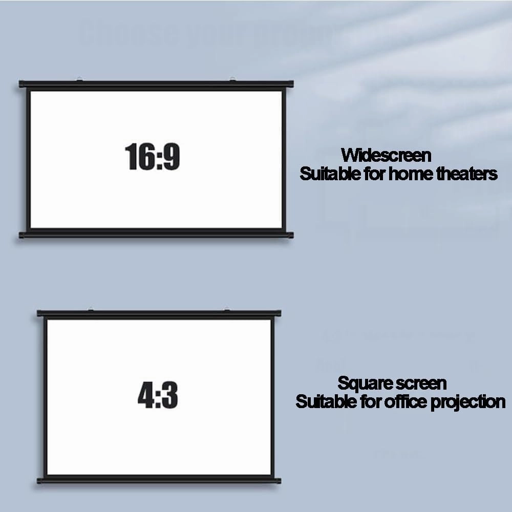 Manual Pull Down Projector Screen 50inch 60inch Wall Mounted Ceiling Projection Screen Roll Up Movie Screen for Home Theater/Cinema(40inch(4:3))